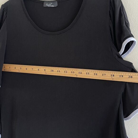 Flutter Top Size XL Womens Black White Trim Short Sleeves Ruffles Blouse Casual - Picture 5 of 9